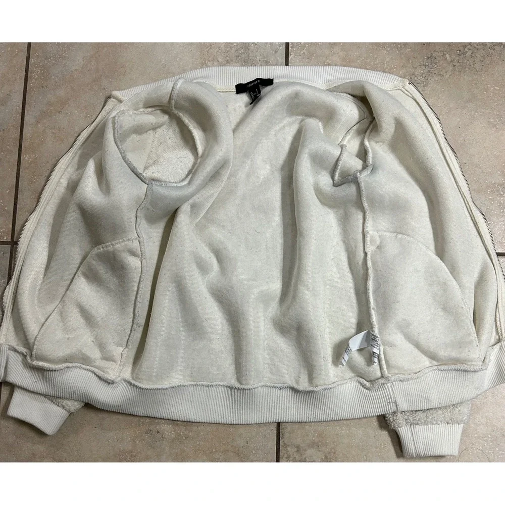 Forever 21 Cream‎ Sherpa Bomber Jacket Full Zip Small S Cozy Warm